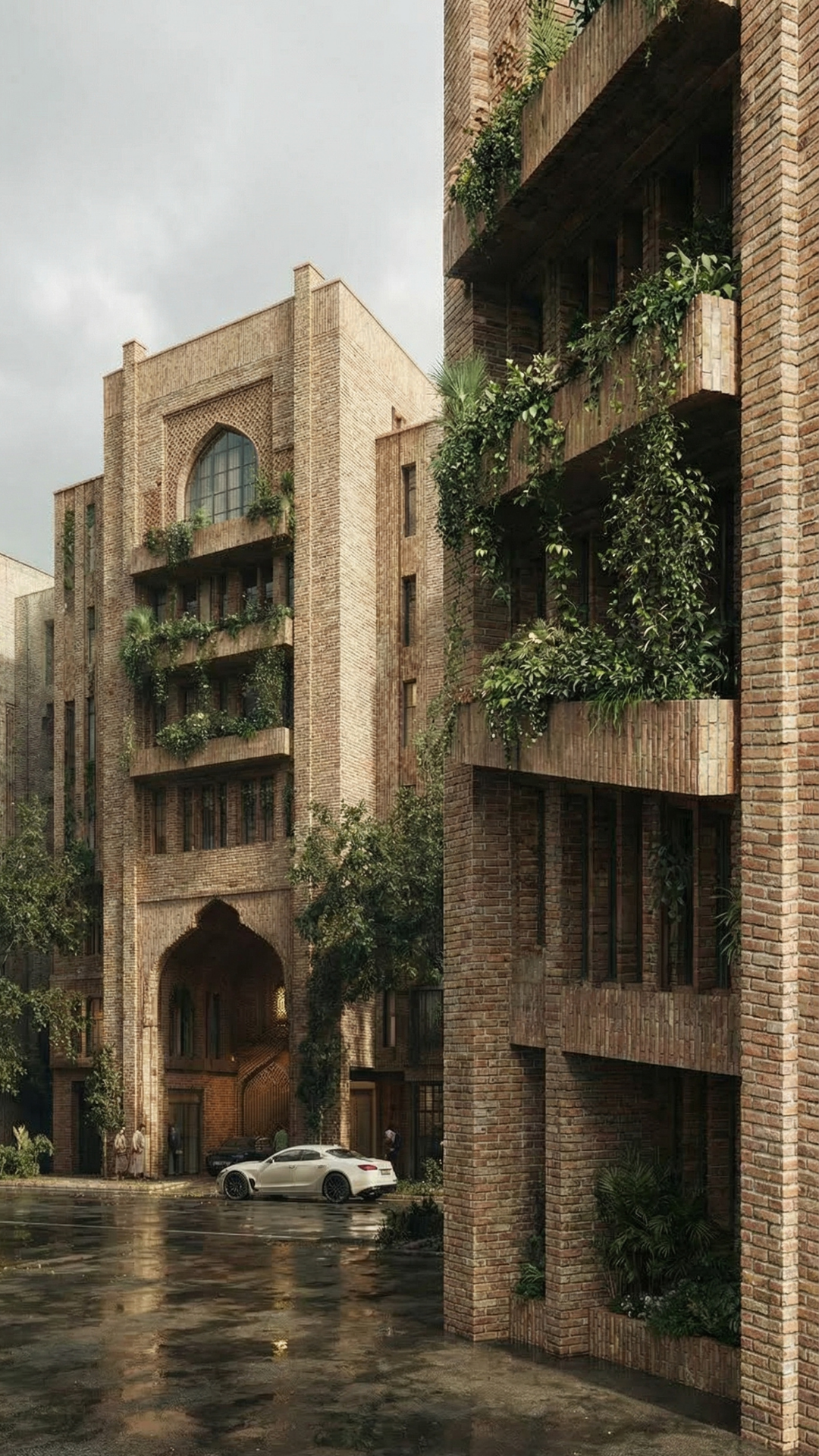 The Ember Gate — street angle with cascading greenery