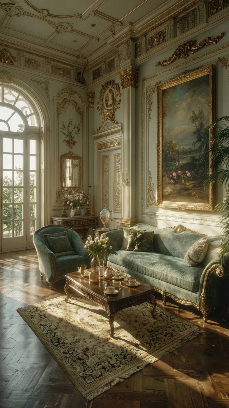 The Gilded Room — sage velvet and tulips